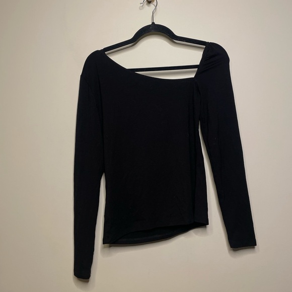 REFORMATION Les Asymmetrical Neck Long Sleeve Top in Black - Picture 7 of 8